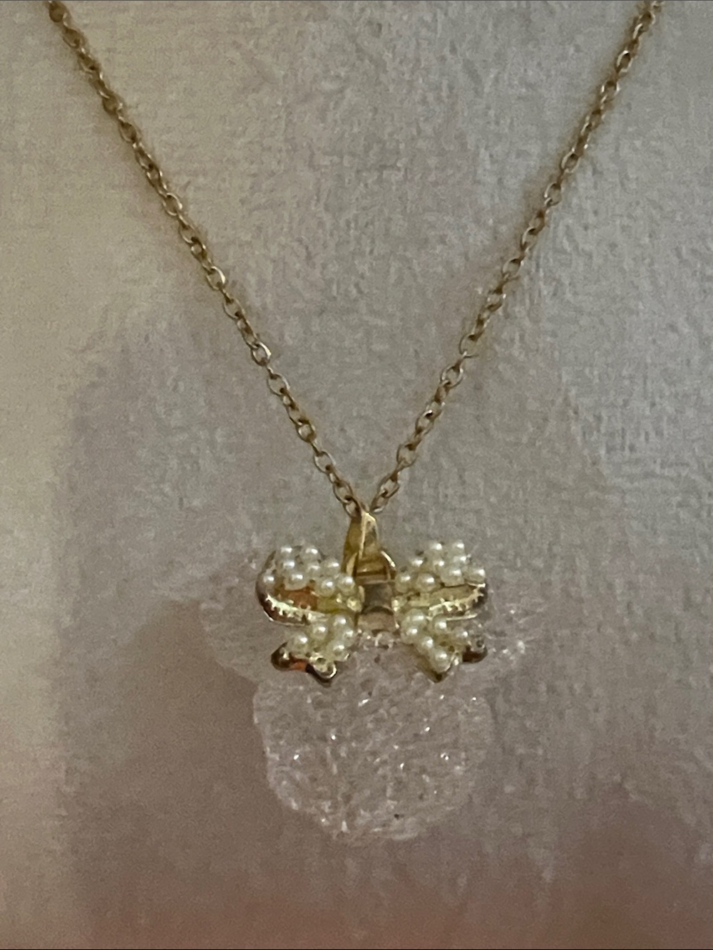Gold Pearl Bow Pendant Necklace - Women Jewelry